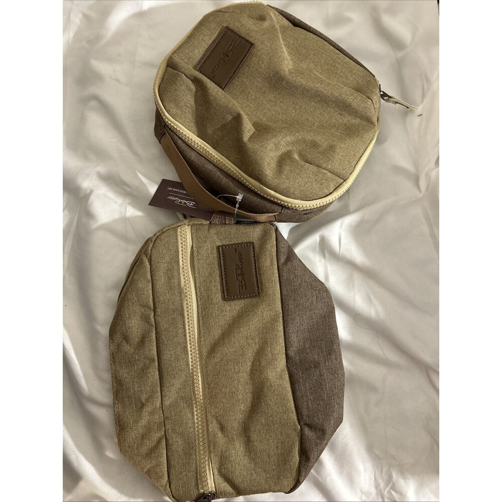 Bella Russo Toiletry Bag and Tech Case Tan Canvas Material with Zippers NEW